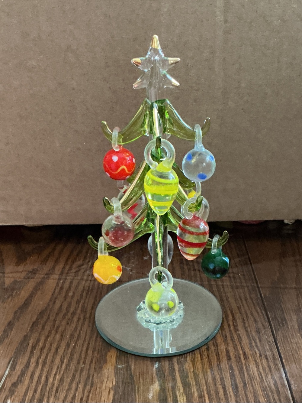Glass Mini Christmas Tree Ornament with Multicolor Hanging bulbs